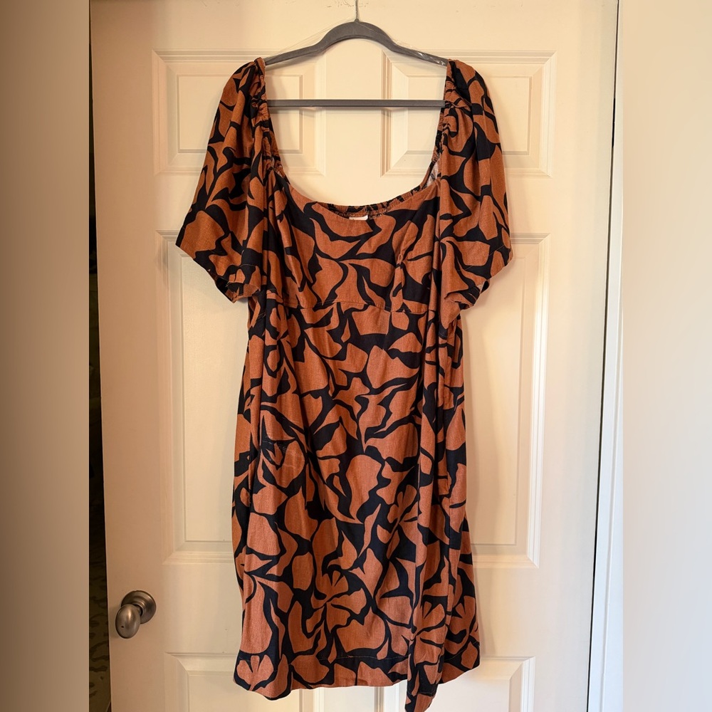 Black and Brown Patterned Linen Dress